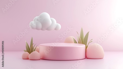 Whimsical pink landscape with cloud and soft shapes a dreamy scene for creative inspiration and design projects