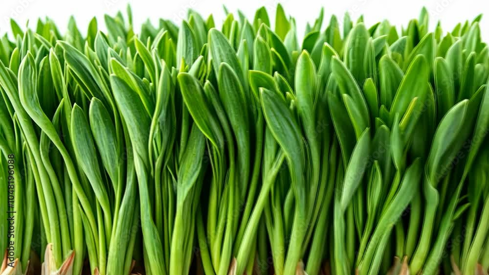 A close-up of fresh, green grass shoots growing in a field A close-up of fresh, green grass shoots growing in a field