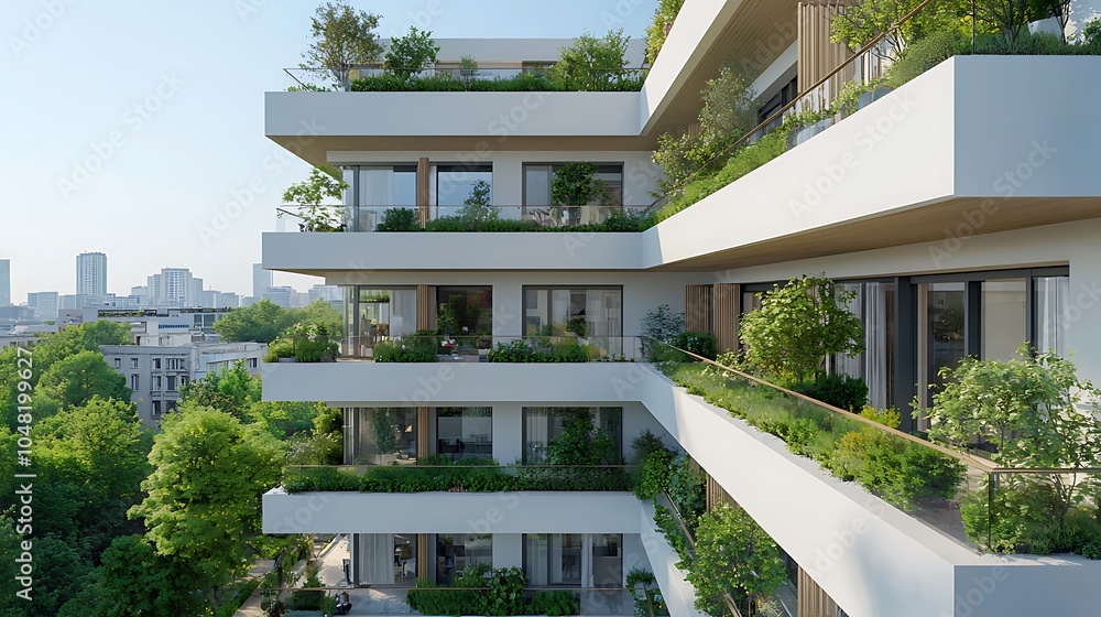 © nilawan - Modern architectural design a sustainable green building emphasizing nature and urban living balance © nilawan - Modern architectural design a sustainable green building emphasizing nature and urban living balance