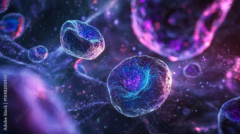 Naklejka premium Microscopic View of Genetic Activity in Cells