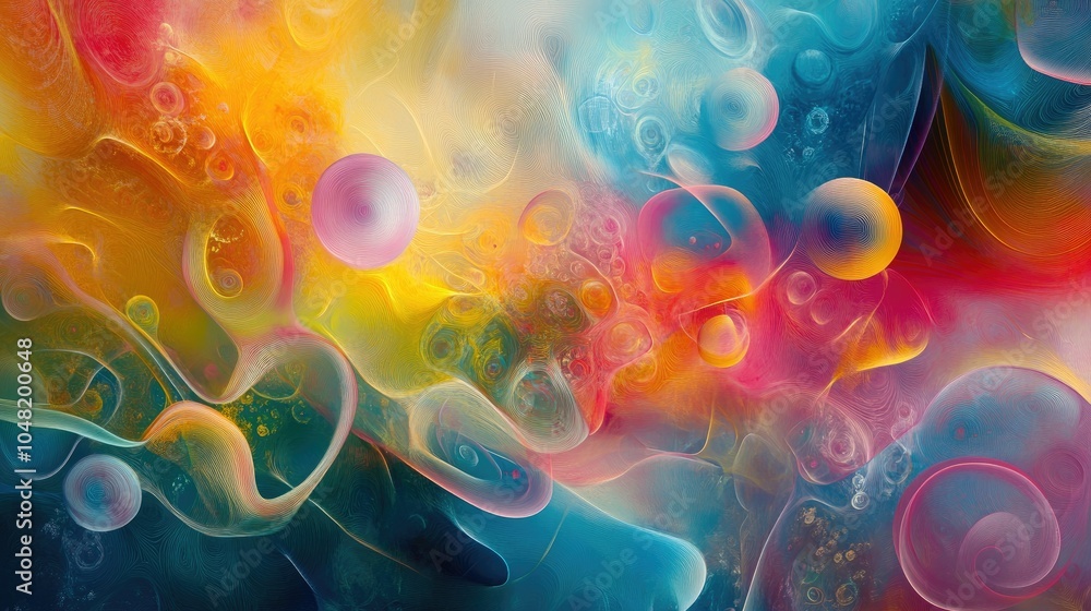 Obraz premium Abstract mindscape with floating shapes and soft gradients, visualizing a surreal medicated perception in vivid colors.
