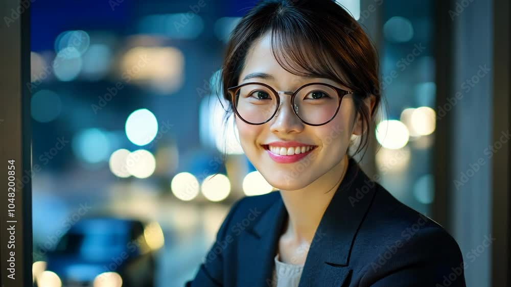 happy Japanese woman smiling at office happy Japanese woman smiling at office