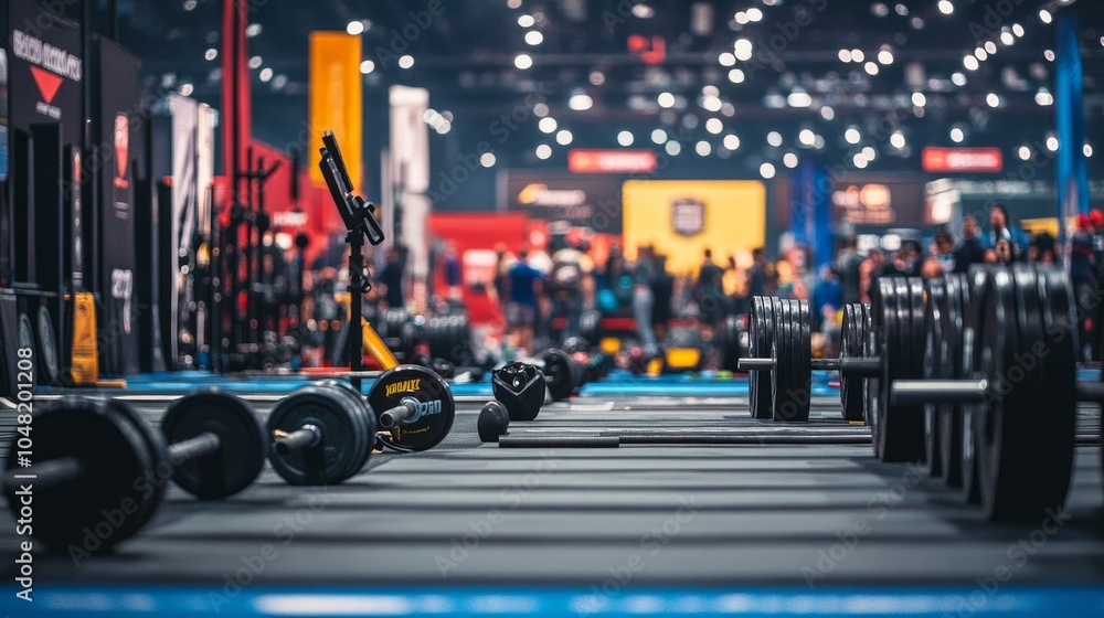 A barbell on the gym floor. Metal barbells, dubbells, and rows of gym equipment are used for strength training in the gym.
A barbell on the gym floor. Metal barbells, dubbells, and rows of gym equipment are used for strength training in the gym.