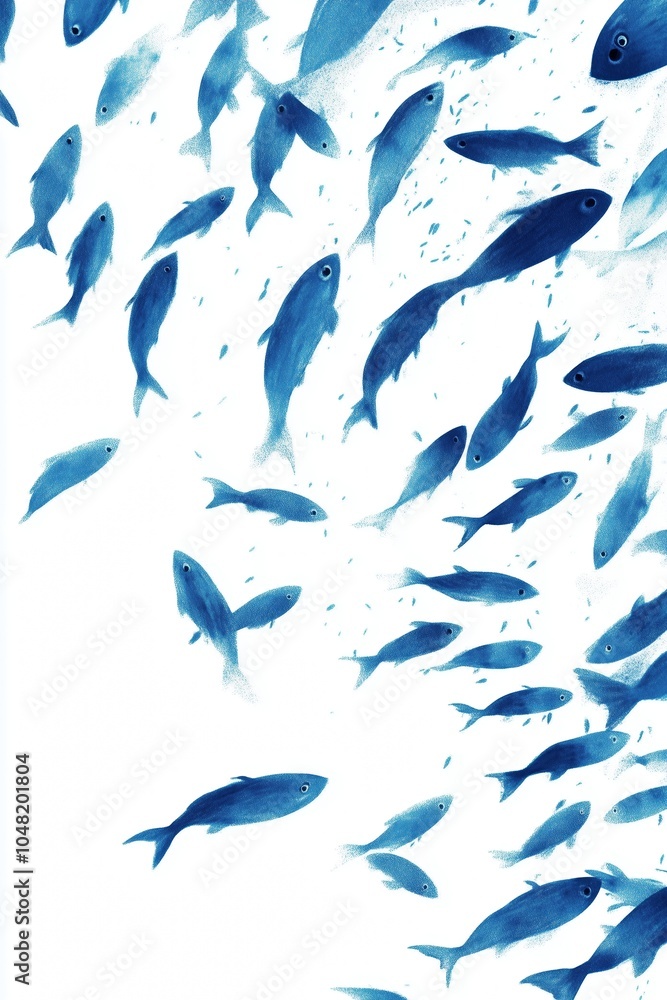 A School of Vibrant Blue Fish Swimming Gracefully in Clear Water, Showcasing the Beauty of Marine Life and Underwater Movement