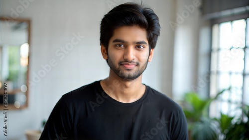 Young Indian Man in Plain Black T-Shirt with Attitude 