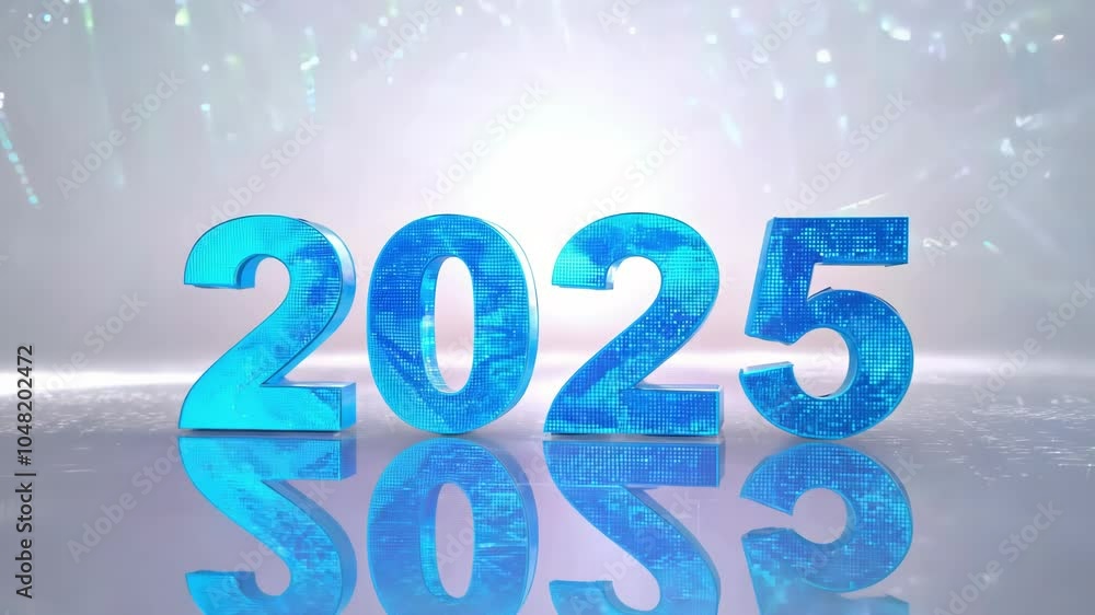 A vibrant '2025' in icy blue, surrounded by glowing effects, representing new beginnings, future plans, and celebration. The background adds a dynamic, festive energy. A vibrant '2025' in icy blue, surrounded by glowing effects, representing new beginnings, future plans, and celebration. The background adds a dynamic, festive energy.