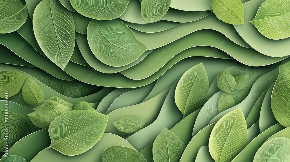Obraz premium A seamless green pattern background with organic, leaf-like shapes, offering a fresh and natural design element.