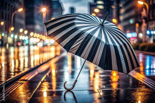 Wallpaper Mural Elegant Black Umbrella with Classic White Stripes for Stylish Rainy Weather Protection Torontodigital.ca