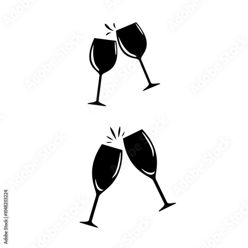 Wine glass vector illustration. clashing wine glasses. Drink party.
