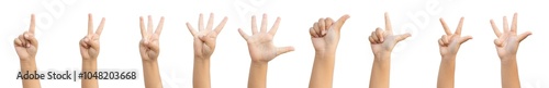 Fotografie PNG of Closeup Beautiful girl kid right hand count from one to five gestures Isolated on blank white background