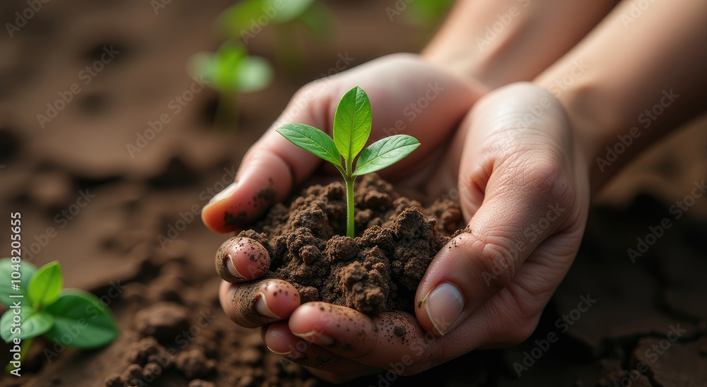 Hope Blossoms: Human Hands Holding Green Shoots Hope Blossoms: Human Hands Holding Green Shoots