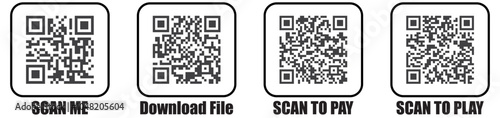 Set QR - Quick Response Code, Inscription scan me, Qr code for smartphone, payment, mobile app scan, QR code collection .