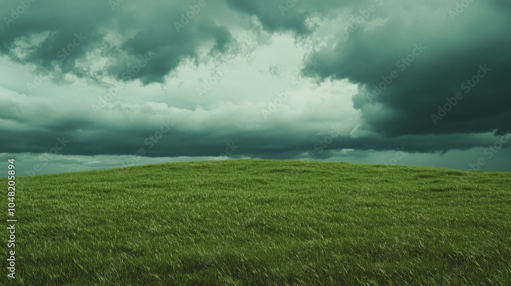 Serene Meadow Facing Impending Storm - Contrasting Tranquility with Impending Turbulence in Nature's Embrace Serene Meadow Facing Impending Storm - Contrasting Tranquility with Impending Turbulence in Nature's Embrace