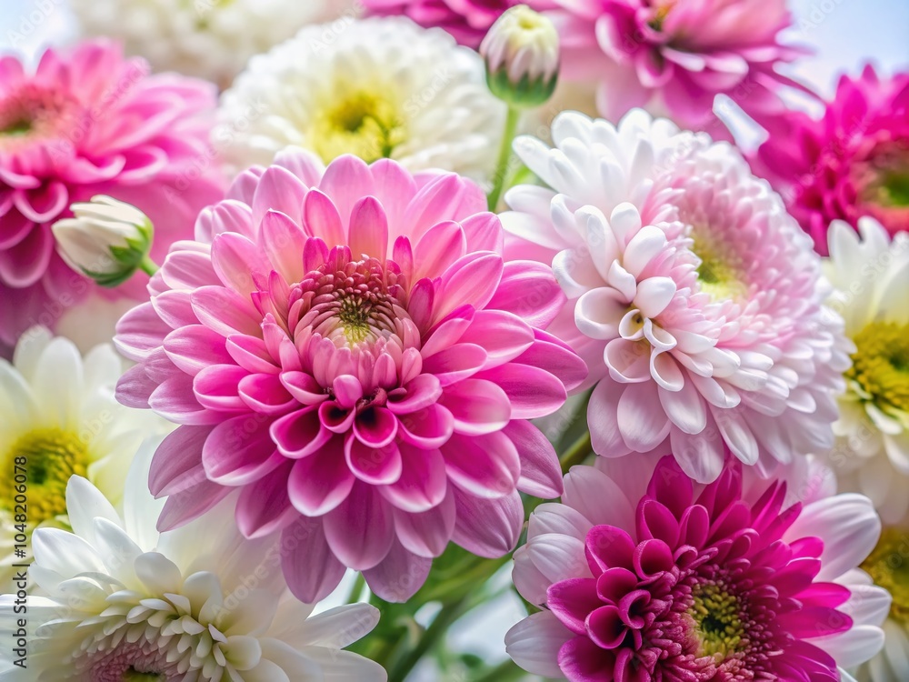 Fototapeta premium Elegant Pink and White Flower Arrangement in Low Light Photography for Stunning Home Decor