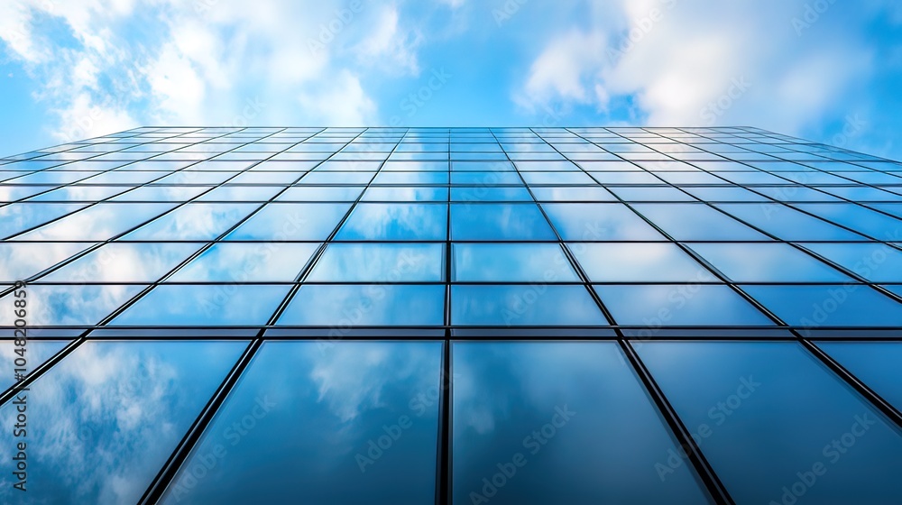 Sky Reflected in Modern Glass Building Facade Sky Reflected in Modern Glass Building Facade
