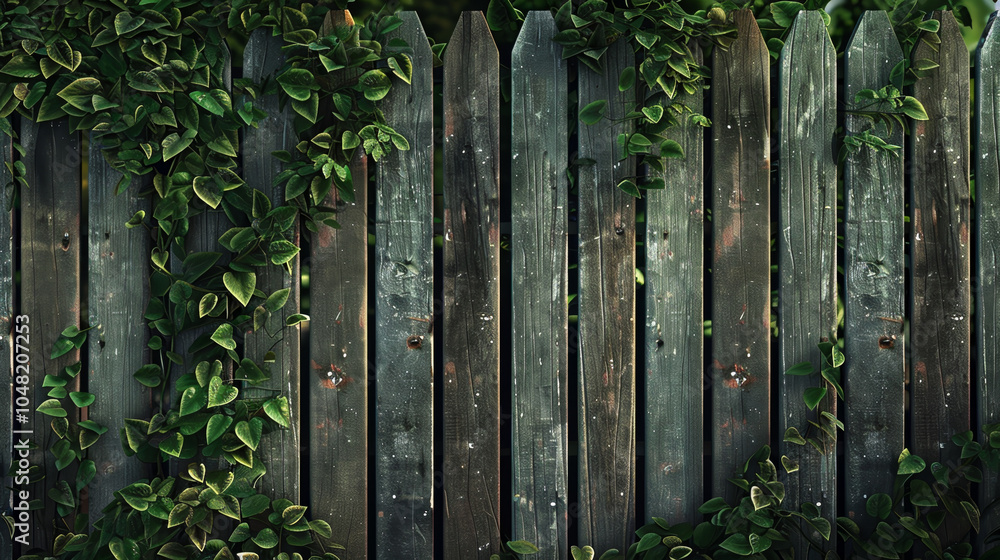 A wooden fence covered in green vines A wooden fence covered in green vines