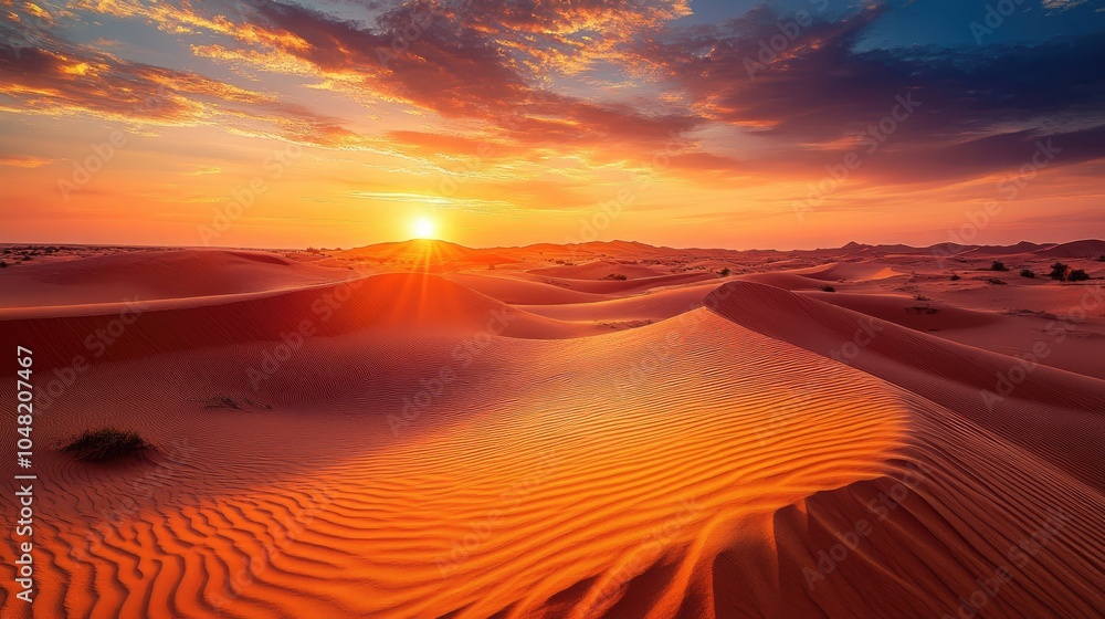 A surreal sunset over desert dunes, the towering sands glowing in warm light, creating a mesmerizing visual experience A surreal sunset over desert dunes, the towering sands glowing in warm light, creating a mesmerizing visual experience
