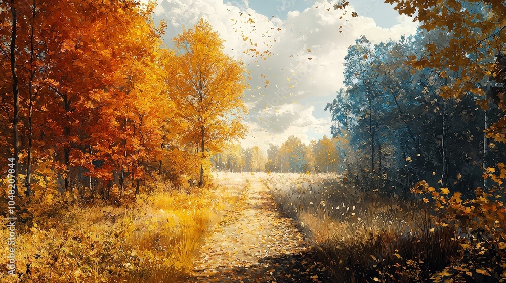 Fototapeta premium An AI software interface analyzing and recognizing natural colors in a serene forest scene, focusing on the hues of leaves and the sky, presented in a minimalist style against a clean background.