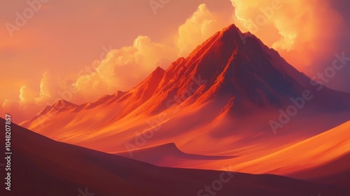 Stunning desert landscape with towering sand dunes at sunset, the warm colors creating a surreal and captivating scene