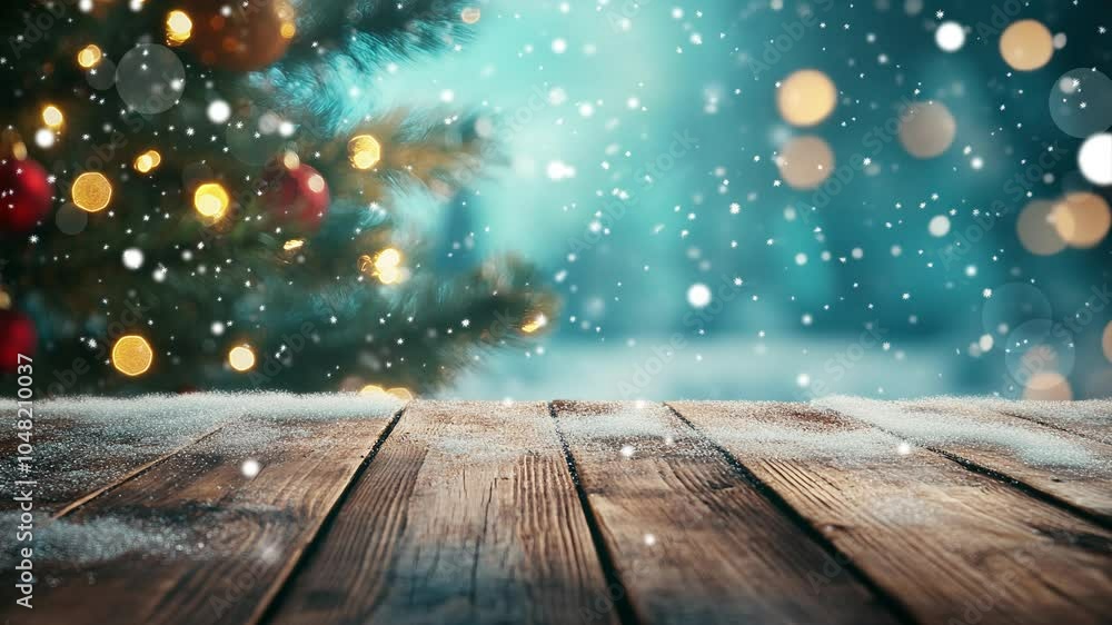 クリスマスに雪が降る 商品を見せるテーブル クリスマスに雪が降る 商品を見せるテーブル