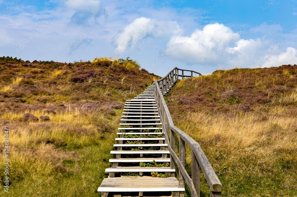 Staircase through the nature conservation landscape of the dunes on Sylt