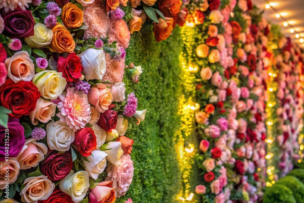 Floral Wedding Decor with Rose Wall and Fresh Flowers for Vibrant Backdrop Floral Wedding Decor with Rose Wall and Fresh Flowers for Vibrant Backdrop