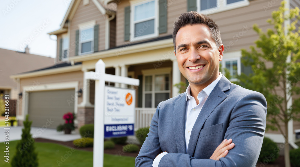 Professional Realtor Portrait in Front of Modern Home - Real Estate Agent, Realtor, and Business Professional Professional Realtor Portrait in Front of Modern Home - Real Estate Agent, Realtor, and Business Professional
