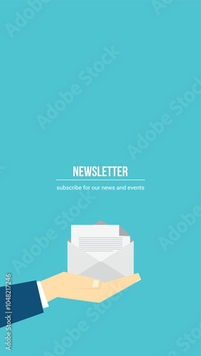 Newsletter. vector illustration of email marketing. subscription to newsletter, news, offers, promotions. a letter and envelope. subscribe, submit. send by mail.