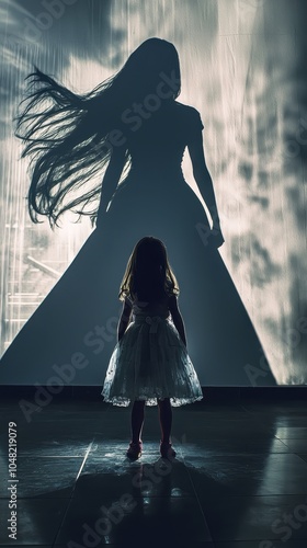 Little Girl Gazing at Enigmatic Shadow Figure