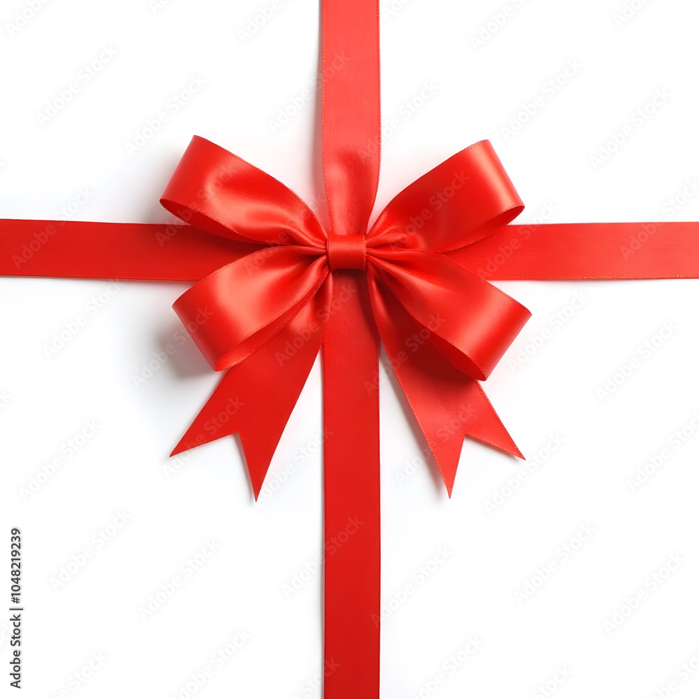 Elegantly tied red ribbon bow on white background for gift celebrations Elegantly tied red ribbon bow on white background for gift celebrations