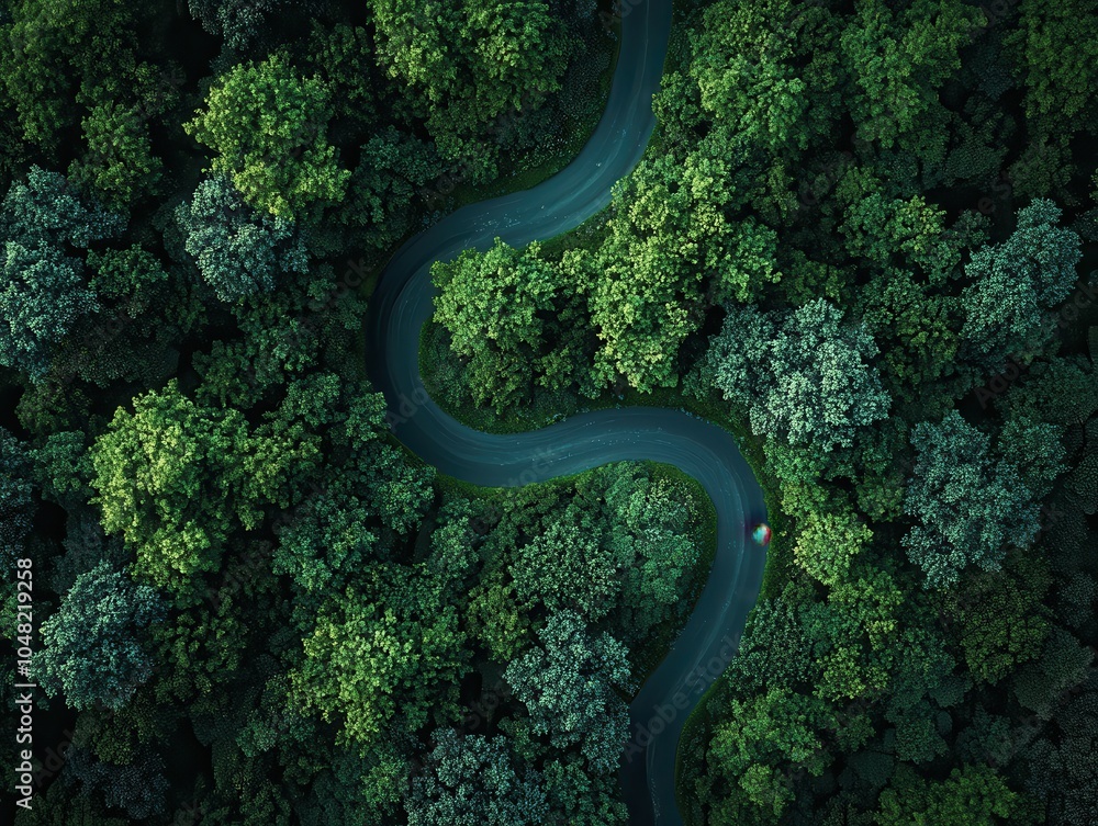 Aerial View of Winding River Through Lush Green Forest Aerial View of Winding River Through Lush Green Forest