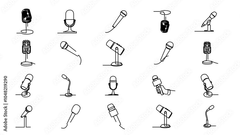 Continuous Line Drawing of Vector wired microphone icon design Continuous Line Drawing of Vector wired microphone icon design