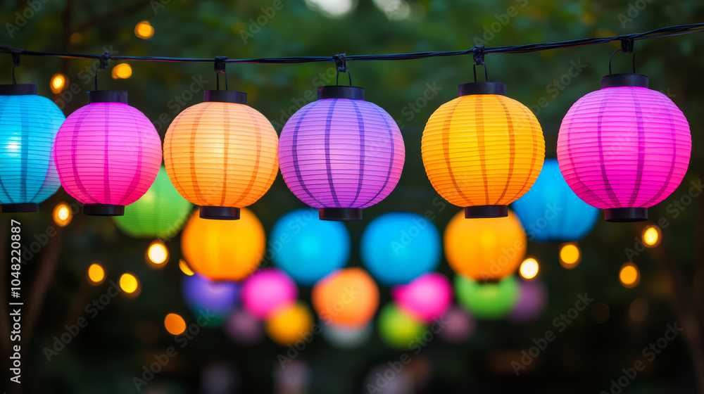 Fototapeta premium Colorful Lanterns Illuminate Vibrant Festival Setting