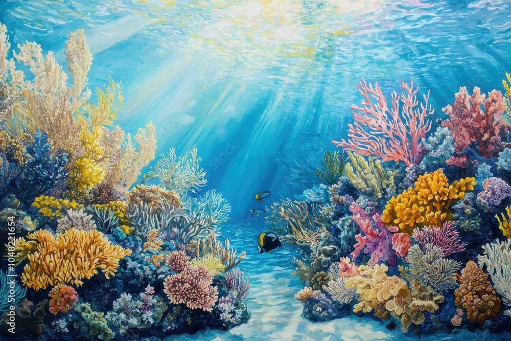 Naklejka premium Colorful Coral Garden with Various Species Underwater