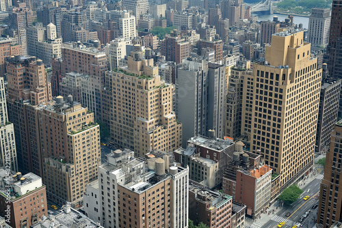 Aerial view of new York downtown building roofs