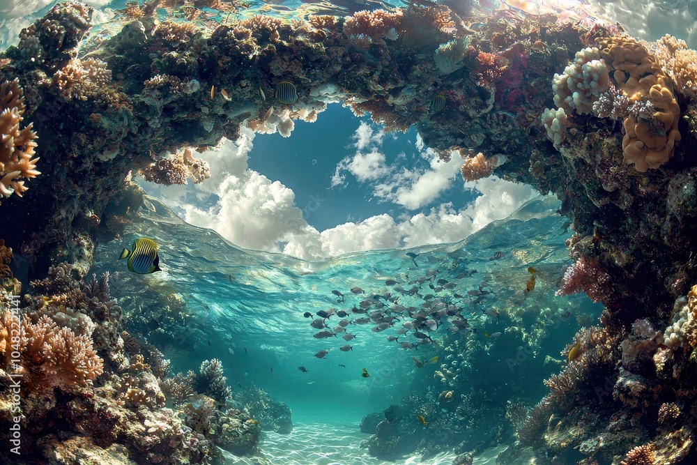 Obraz premium Vibrant Coral Archway in Clear Ocean Water