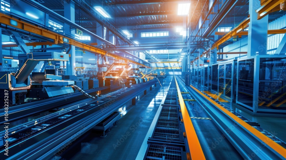 Fototapeta premium Industrial Conveyor Belt System in a Modern Factory