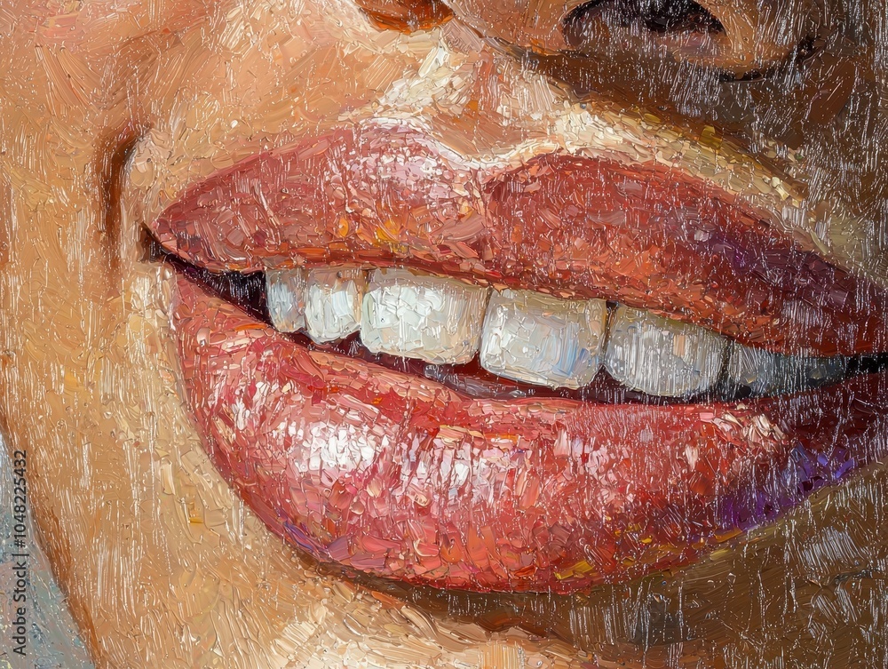 Obraz premium Close-Up of Warm Smile Emphasizing Lip Texture