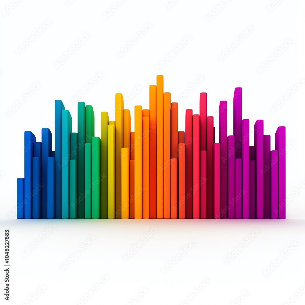 Vibrant audio spectrum representation showcasing colorful bars in a range of hues, perfect for music and sound visuals. Vibrant audio spectrum representation showcasing colorful bars in a range of hues, perfect for music and sound visuals.