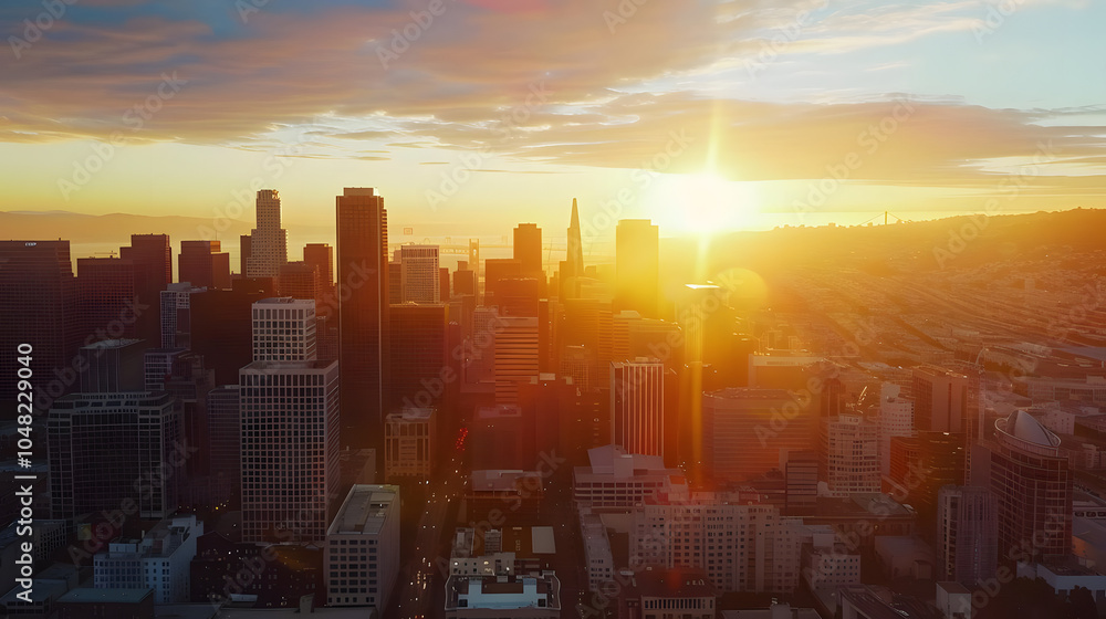 Fototapeta premium sunset showcases sustainable energy in modern cityscape