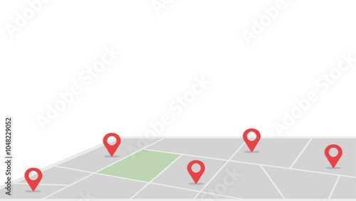Map with multiple red location markers. Points of interest or geolocated addresses.