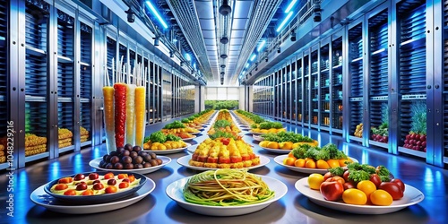 High Capacity Data Center with Optical Network Terminals and Delicious Food Arrangement for Food Photography photo