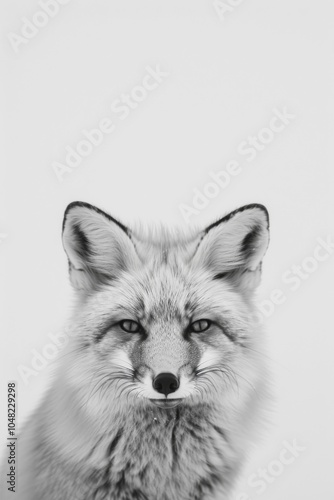 Stunning Close-Up of a Fox Against a Minimalist Background - Captivating Details of Fur and Expression in Black and White Photography photo