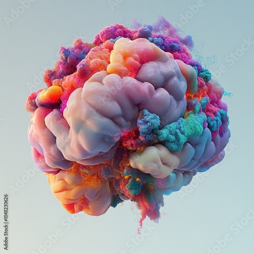 Representación artística de un cerebro en explosión de colores, simbolizando creatividad, imaginación y pensamiento abstracto photo