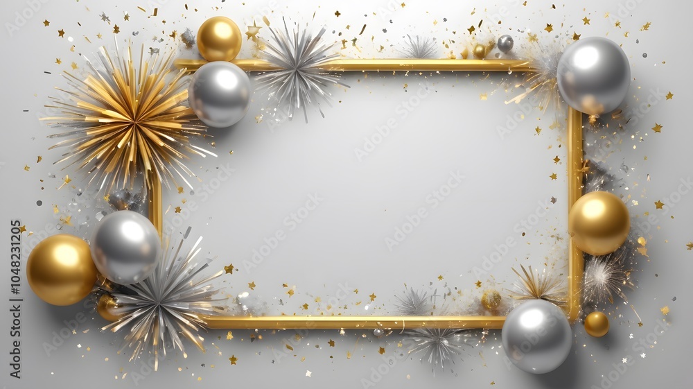 Fototapeta premium Golden Christmas frame with stars, perfect for holiday cards and winter designs