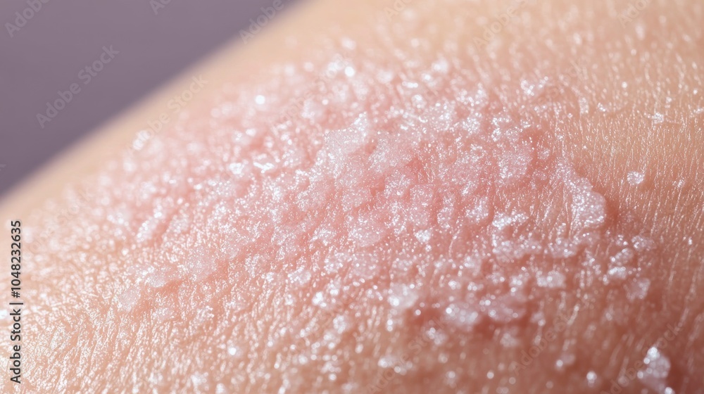 Fototapeta premium Close-up of skin texture with crystalline particles resembling sugar or salt.