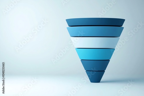 Stylish blue funnel used for data analysis and marketing concepts, representing stages in a process or customer journey.