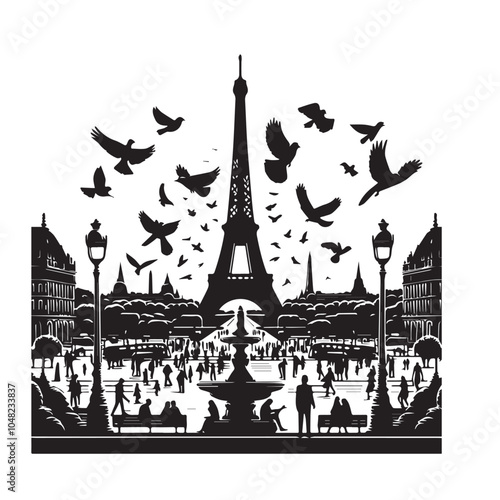 paris  image - famous place image - vector image of burj paris - silhouette of paris -Paris, France's capital