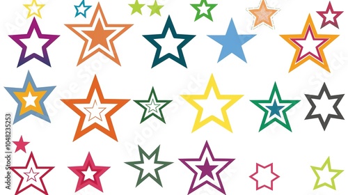 Star Icons and Symbols on White Background - a playful and versatile design. The white background showcases a variety of star shapes, perfect for creative projects.