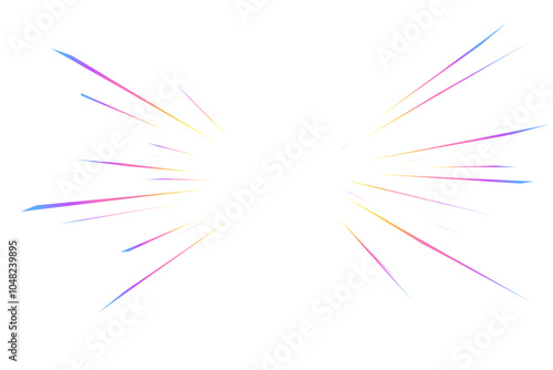 Prism light burst on white background. Rainbow crystal starburst sparkles. Halo anime vector explosion. Diamond radial speed lines with holographic glow. Abstract gradient reflection sparks.